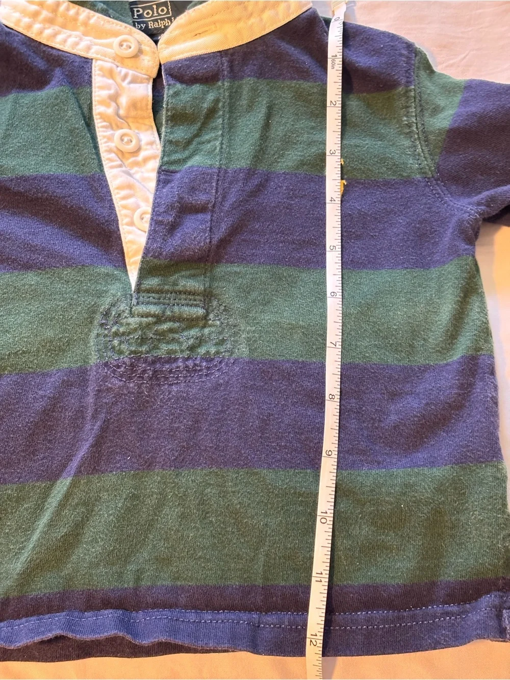 Polo by Ralph Lauren Navy & Green Striped Hooded Rugby Shirt Boys 18 Months